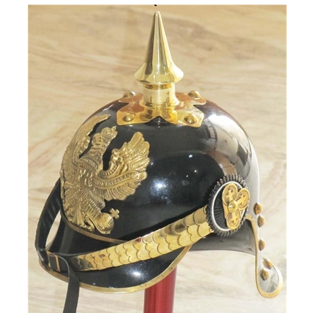 German Pickelhaube black Officer Helmet Wooded Stand ,
