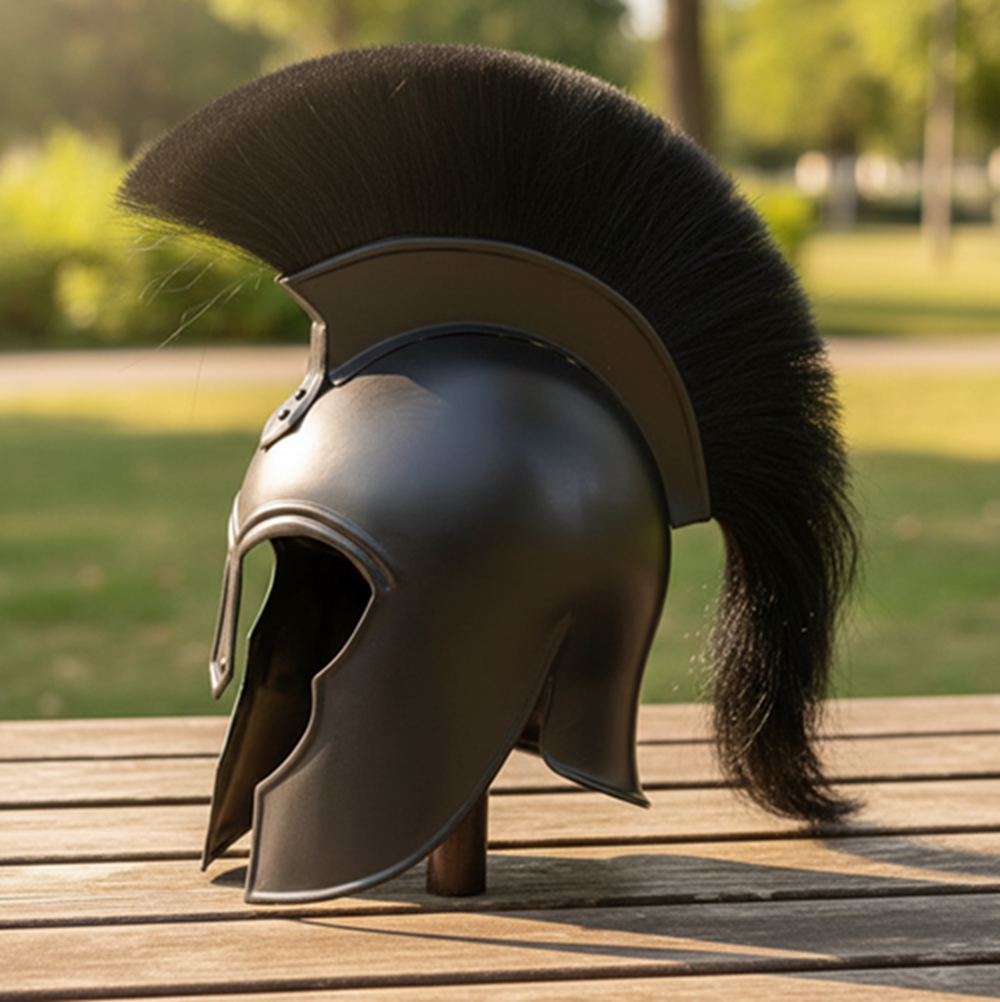 Medieval Achilles Troy Black Helmet – Trojan Warrior Greek Armor Helm with Free Wooden Stand