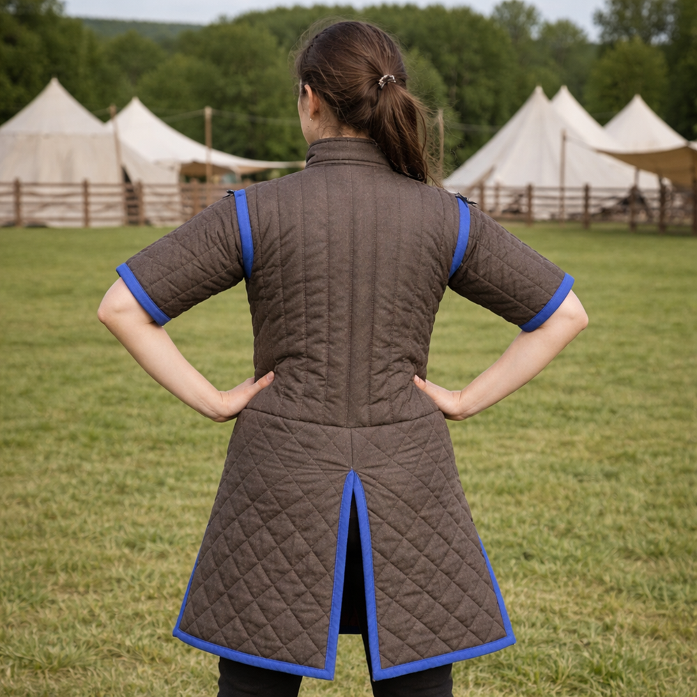 Medieval Padded Gambeson, Cotton Fabric Black Leather Trim , Labour Day Gifts