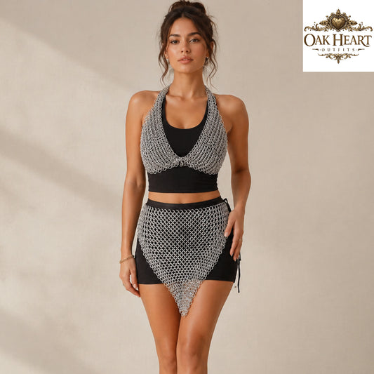 Anodized Aluminum Chainmail Top & Skirt Set – LARP Cosplay Costume, Medieval Armor Outfit