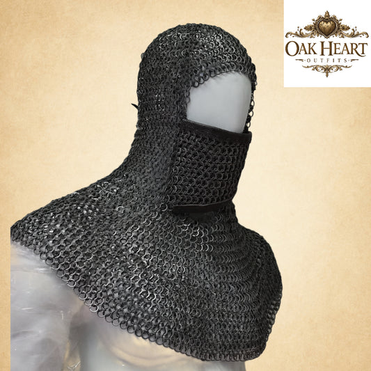 Medieval Chainmail Coif – 9mm Flat Riveted Rings Knight Hood Armor
