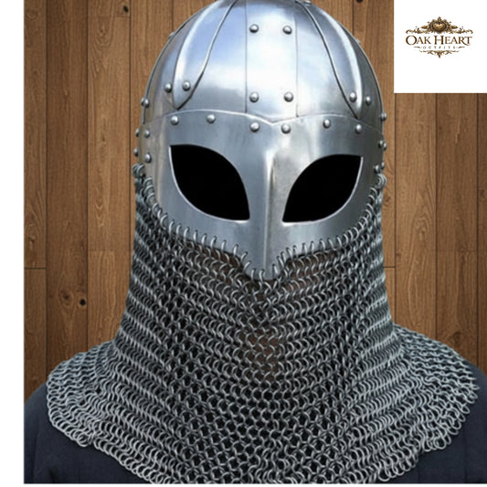 18 Gauge Viking Chainmail Helmet – Medieval Battle Armor with Stand