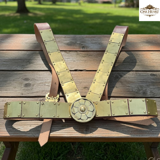 Medieval Roman Leather Belt – Cingulum Militare with Brass Buckle for Cosplay