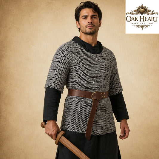 Medieval 9mm Flat Riveted Chainmail Haubergeon – Viking Mild Steel Hauberk