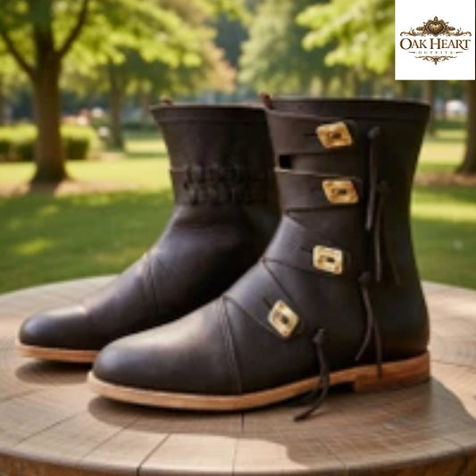 Medieval Viking Leather Ankle Boots – Renaissance Shoes, Handmade LARP & Cosplay Footwear
