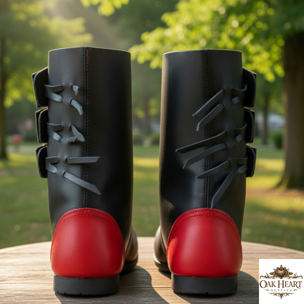 Medieval Black Leather Boots – Red Flame LARP Fantasy Costume Shoes