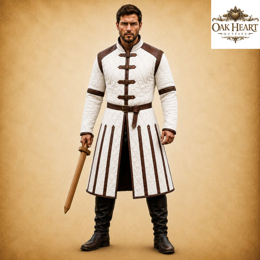 Ren Faire Blue Gambeson Costume for Men – Medieval Padded Armor Jacket,