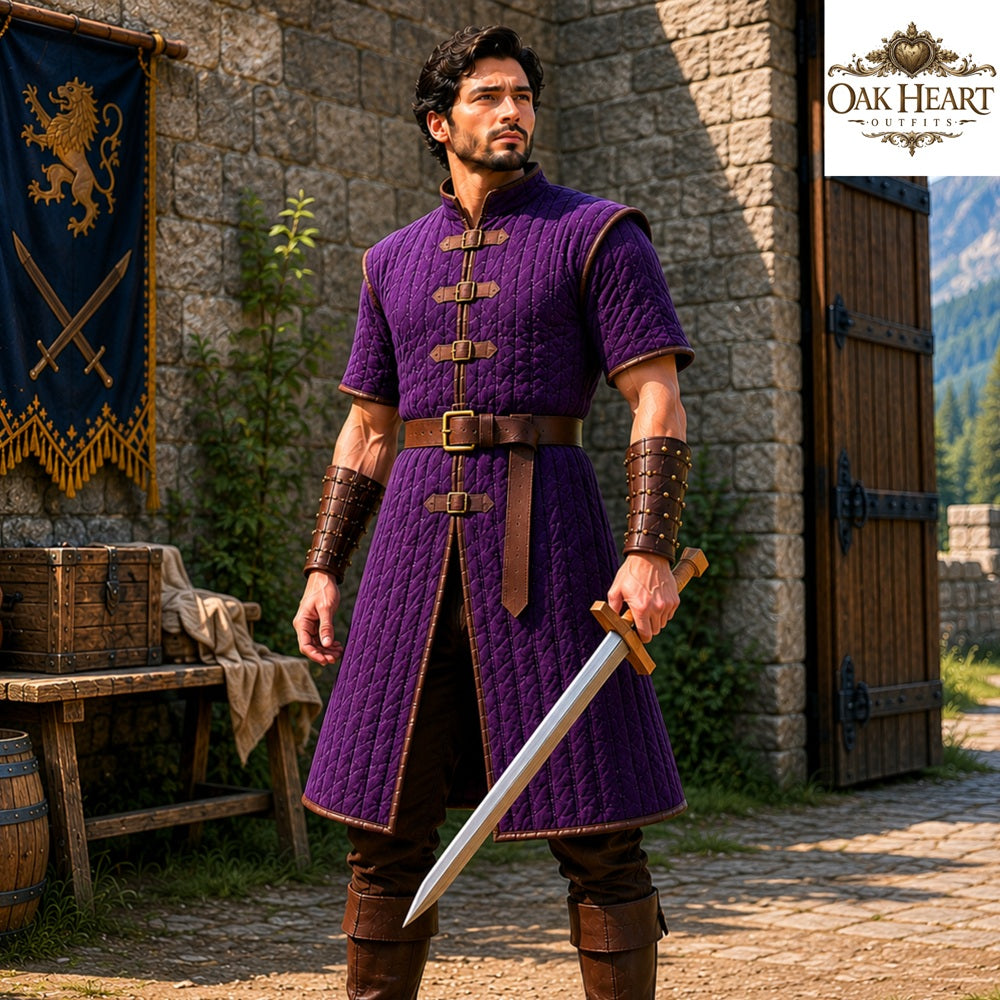 Medieval Crimson Gambeson – Quilted Padded Aketon Armor, Ren Faire