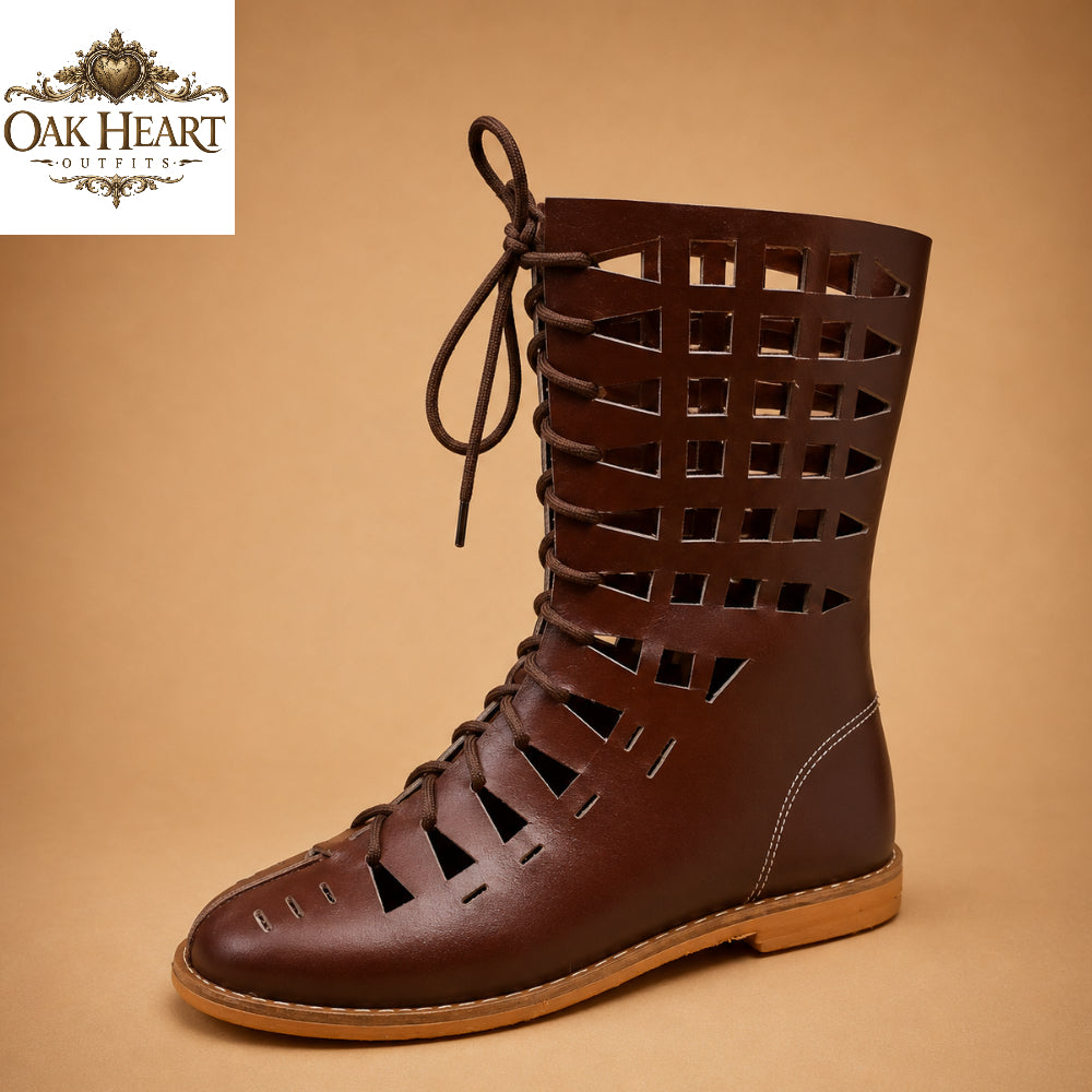 Brown Leather Lace-Up Caligae Sandals LARP & Reenactment Shoes
