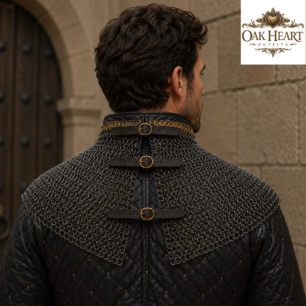 Medieval Chainmail Collar – 9mm Flat Riveted Rings with Washers, LARP Gorget