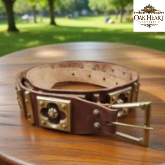 Medieval Brass Leather Armor Belt for Ren Faire, LARP & Reenactment