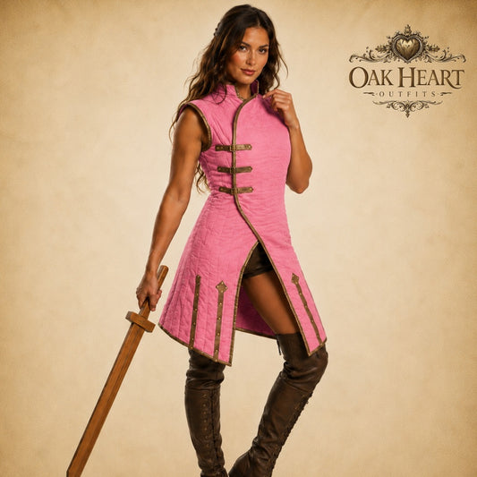 Women’s Medieval Pink Gambeson – Quilted Viking Armor costumes