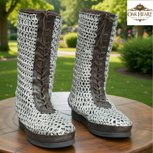 Medieval Leather Boots with Chainmail | Viking Armor Footwear for LARP & Reenactment