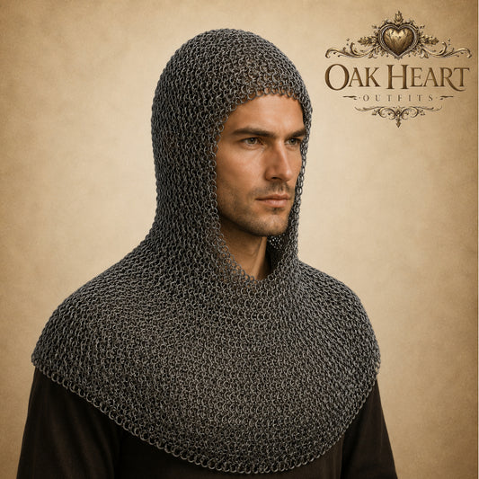 Medieval Knight Chainmail Hood – 9MM Riveted Round Ring Coif