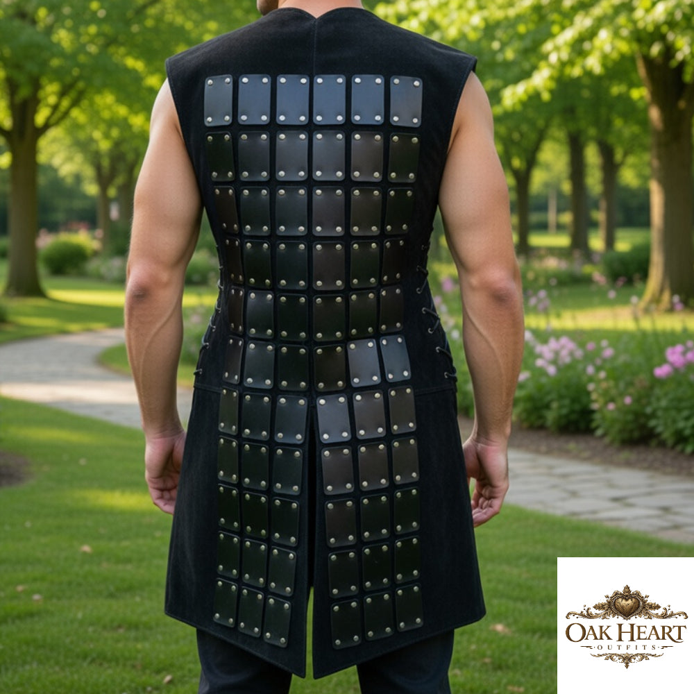 Men’s Brown Leather Gladiator Armor Outfit – Roman Warrior Costume with Buckle Design”