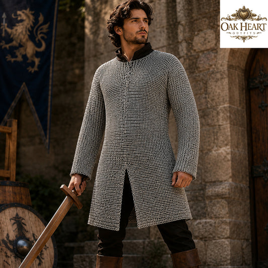Medieval Aluminum Chainmail Hauberk – 9MM Riveted Ring Armor with Washers,
