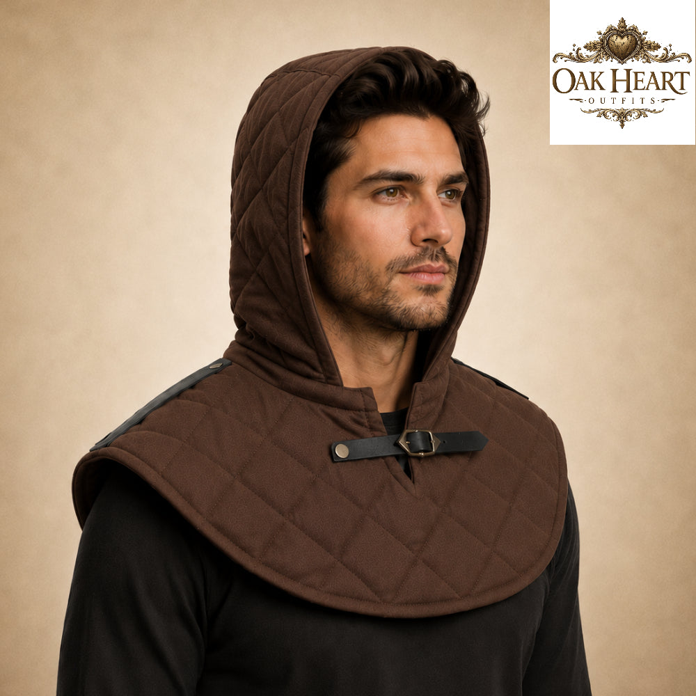 Renaissance Cotton Hood | Medieval Quilted Hooded Collar for LARP, Cosplay & Ren Faire