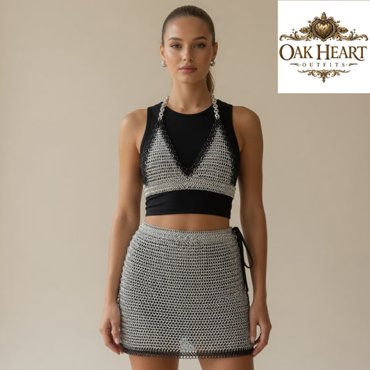 Anodized Aluminum Chainmail Top & Skirt Set Silver with Black Trim – Ren Faire Cosplay Costume