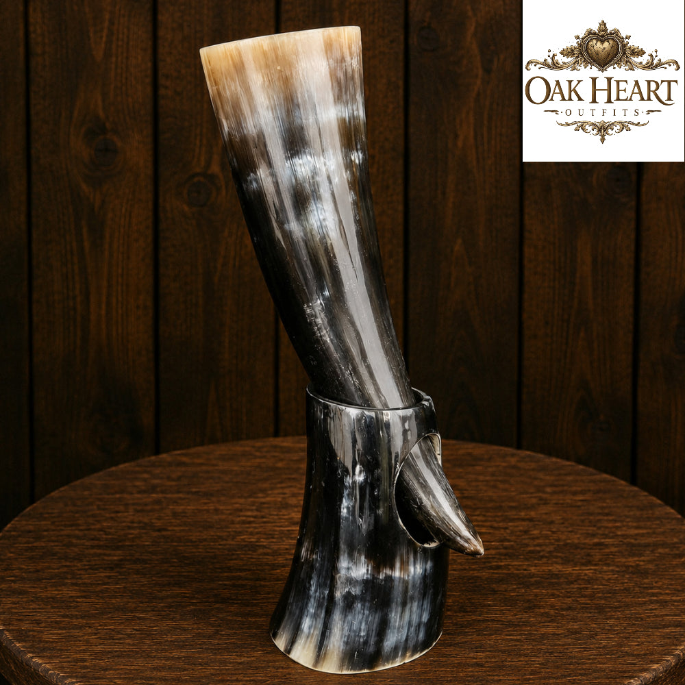 Handcrafted Viking Ale Horn with Display Stand