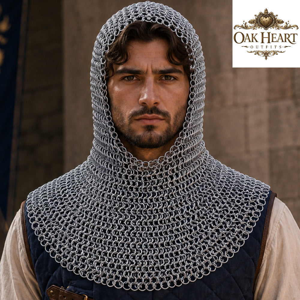 Medieval Aluminum Chainmail Hauberk – 9MM Riveted Ring Armor with Washers,