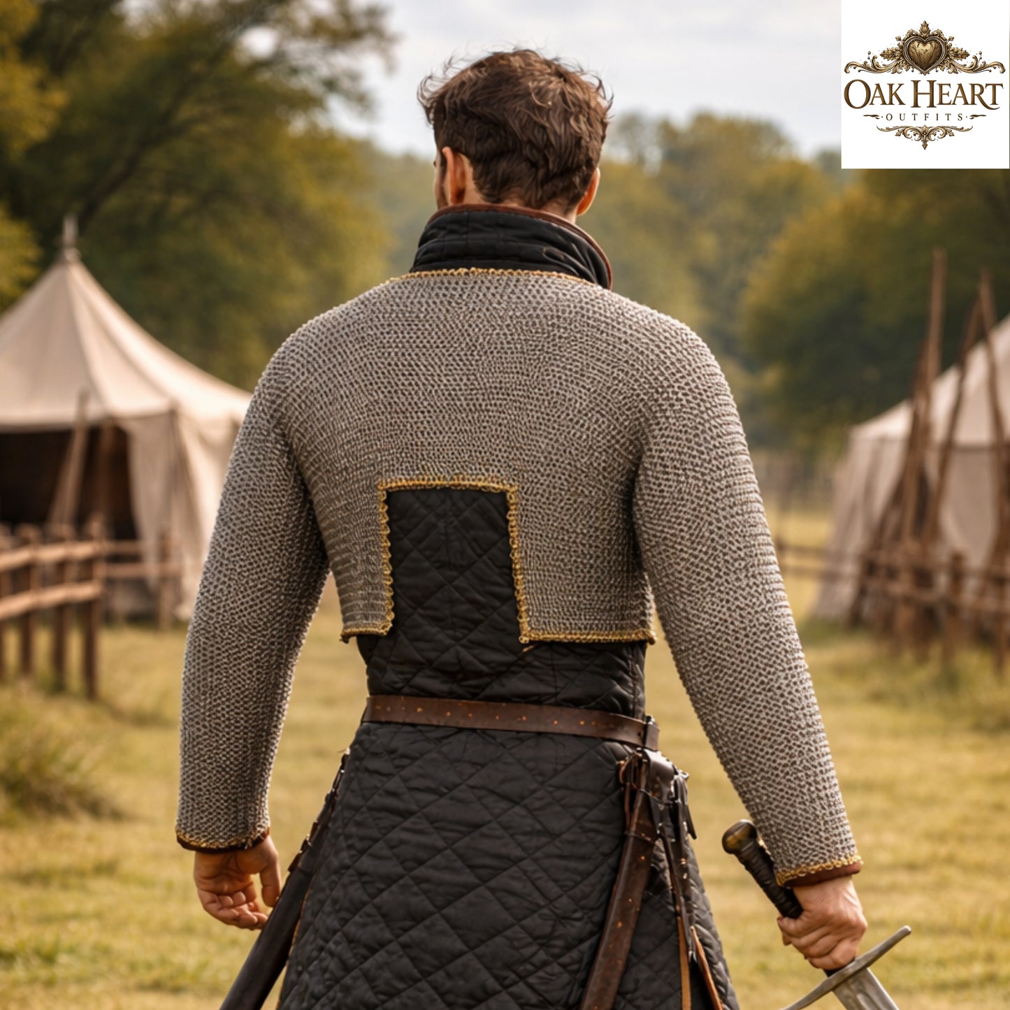 Medieval Chainmail Shirt 9mm Steel Flat Riveted Rings Half Body Armor Brass Trim