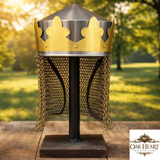 King Arthur Monty Python Helmet with Brass Butted Chainmail – Medieval Knight Armor