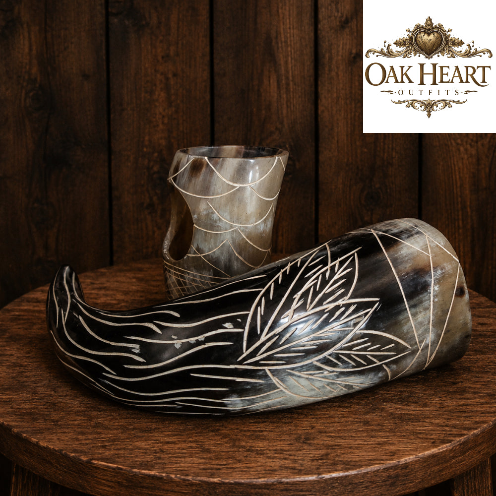 Medieval Drinking Horn with Decorative Stand