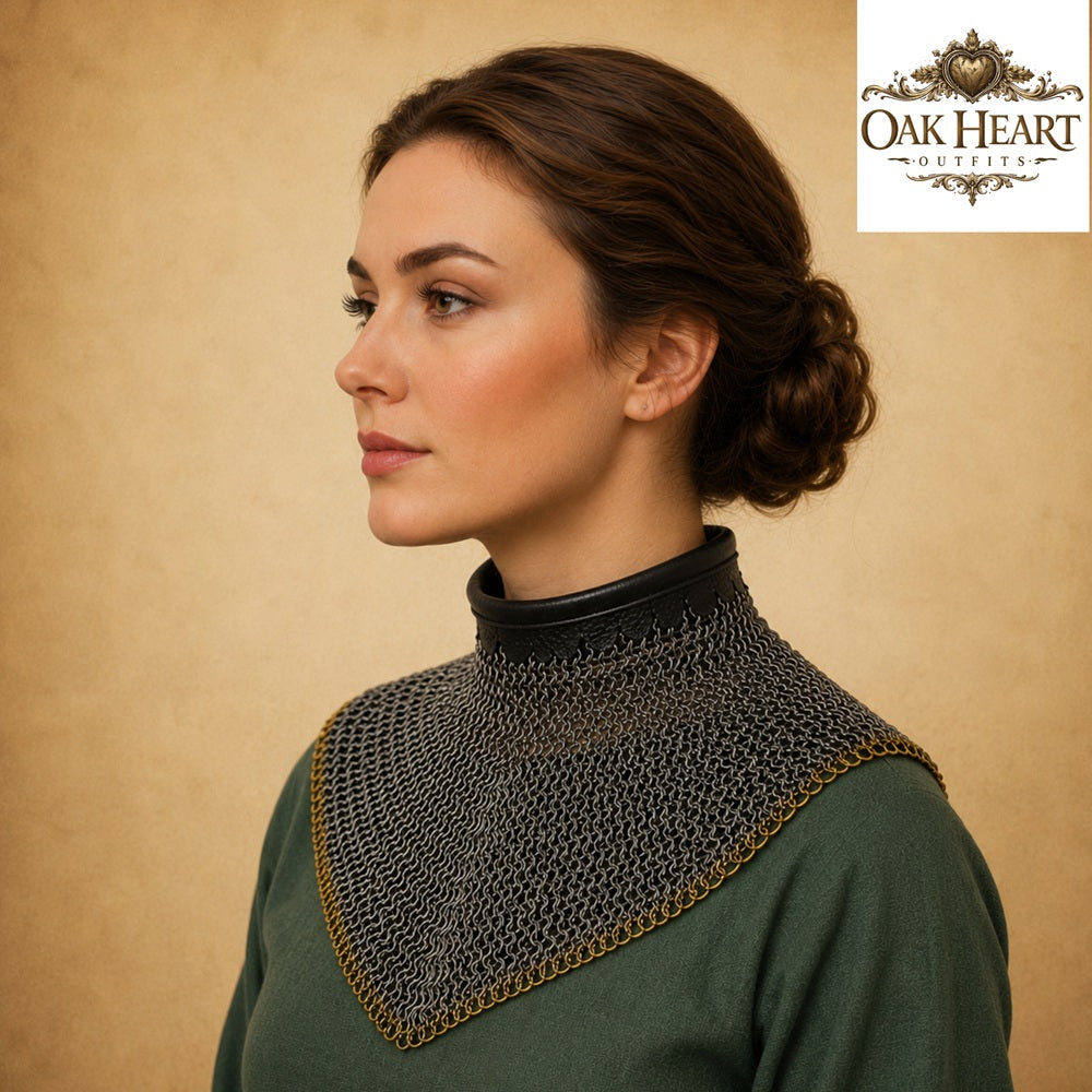 Chainmail Collar 9mm Flat Riveted with Washers & Brass Row – Viking LARP Medieval Armor Gorget