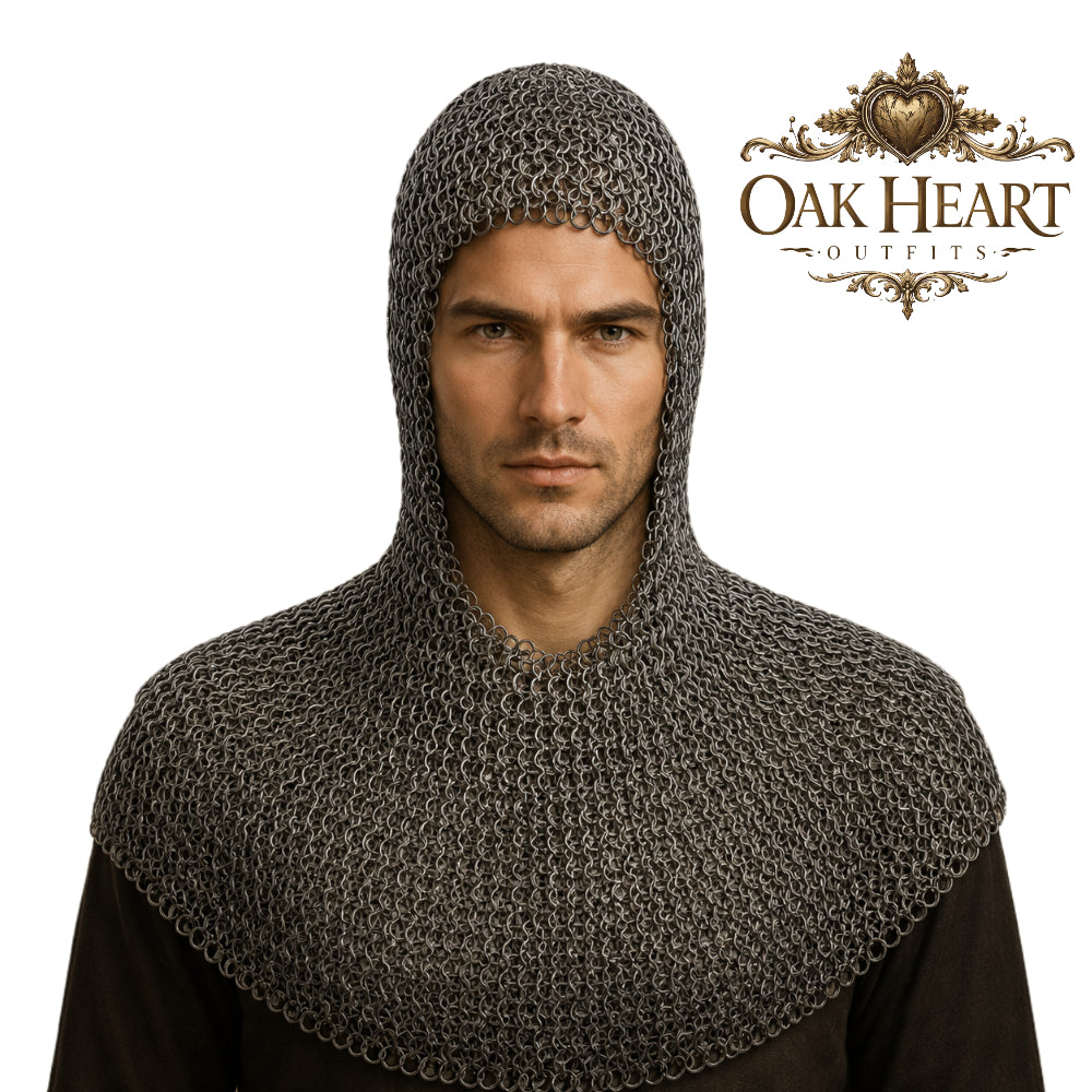 Medieval Knight Chainmail Hood – 9MM Riveted Round Ring Coif