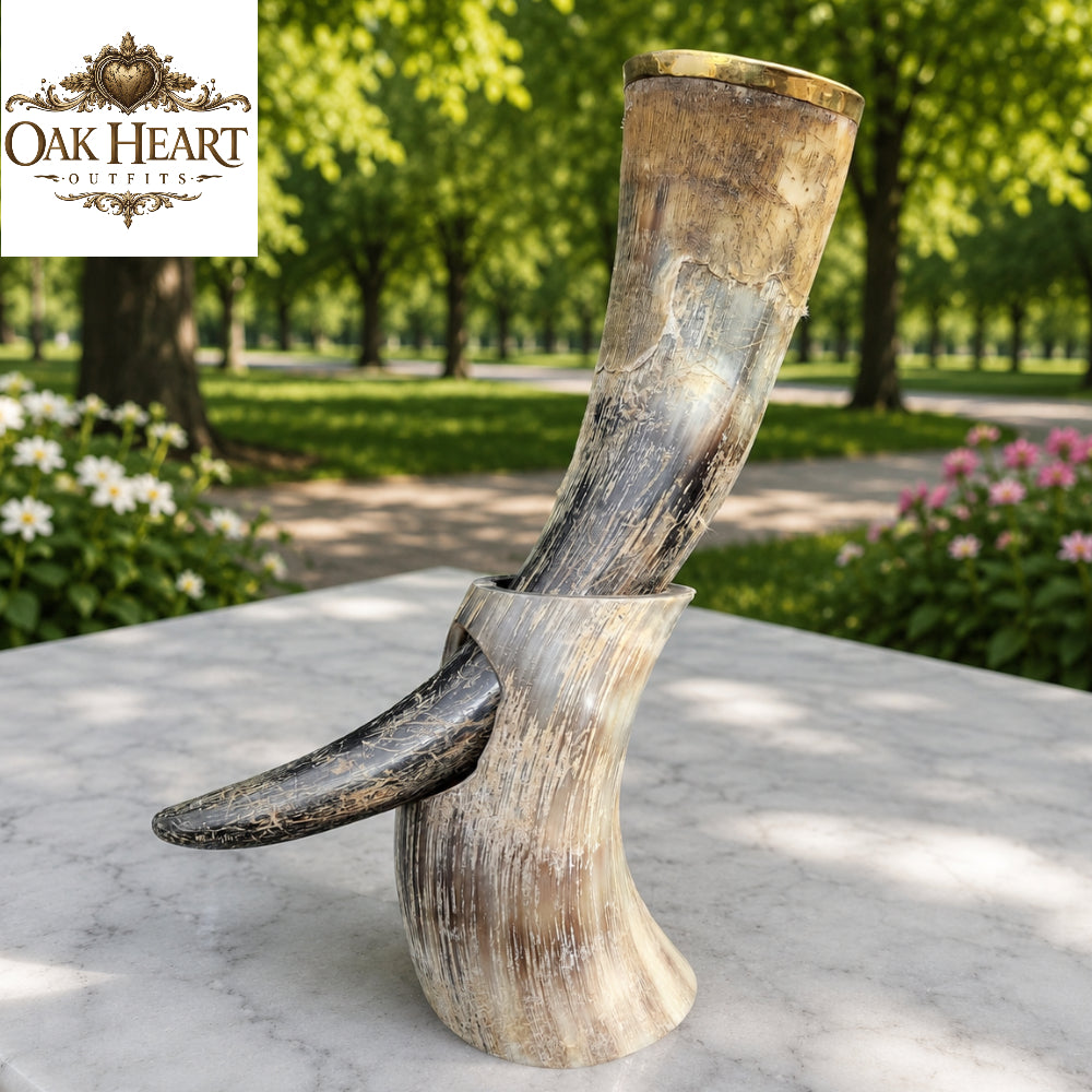 Handmade Viking Drinking Horn with Stand