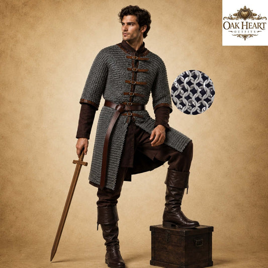 Medieval Chainmail Hauberk 8mm Flat Riveted Rings – Mild Steel Half Sleeve Armor Shirt
