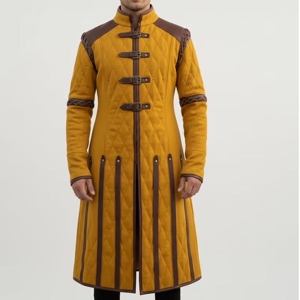 Ren Faire Yellow Gambeson Costume – Medieval Padded Armor for Reenactment