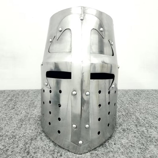 Crusader Knight Templar Helmet – Medieval Armor with Display Stand