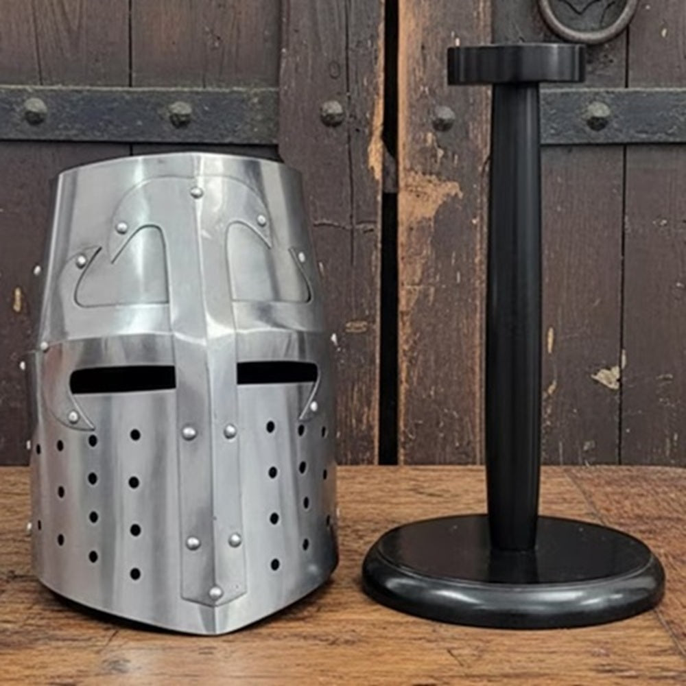 Crusader Knight Templar Helmet – Medieval Armor with Display Stand