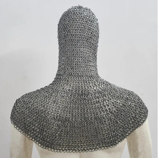 Medieval Chainmail Coif : 9MM Riveted Mild Steel Armor Hood