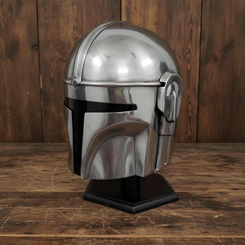 Mandalorian Helmet : Free Wooden Stand , Metal Replica Reproduction