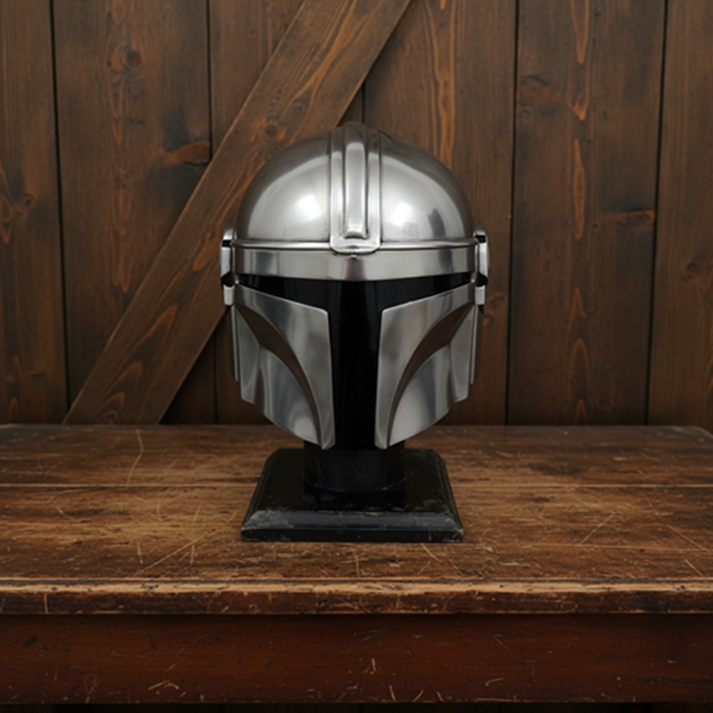 Mandalorian Helmet : Free Wooden Stand , Metal Replica Reproduction
