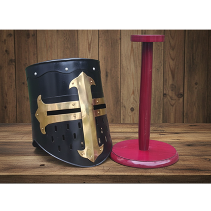 Medieval Crusader Helmet – Black Knight Armor Helmet with wooden stand