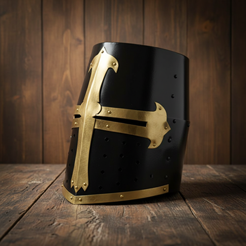 Templar Crusader Helmet – Black Brass Medieval Knight Helm with  Stand