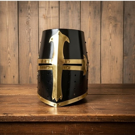 Templar Crusader Helmet – Black Brass Medieval Knight Helm with  Stand