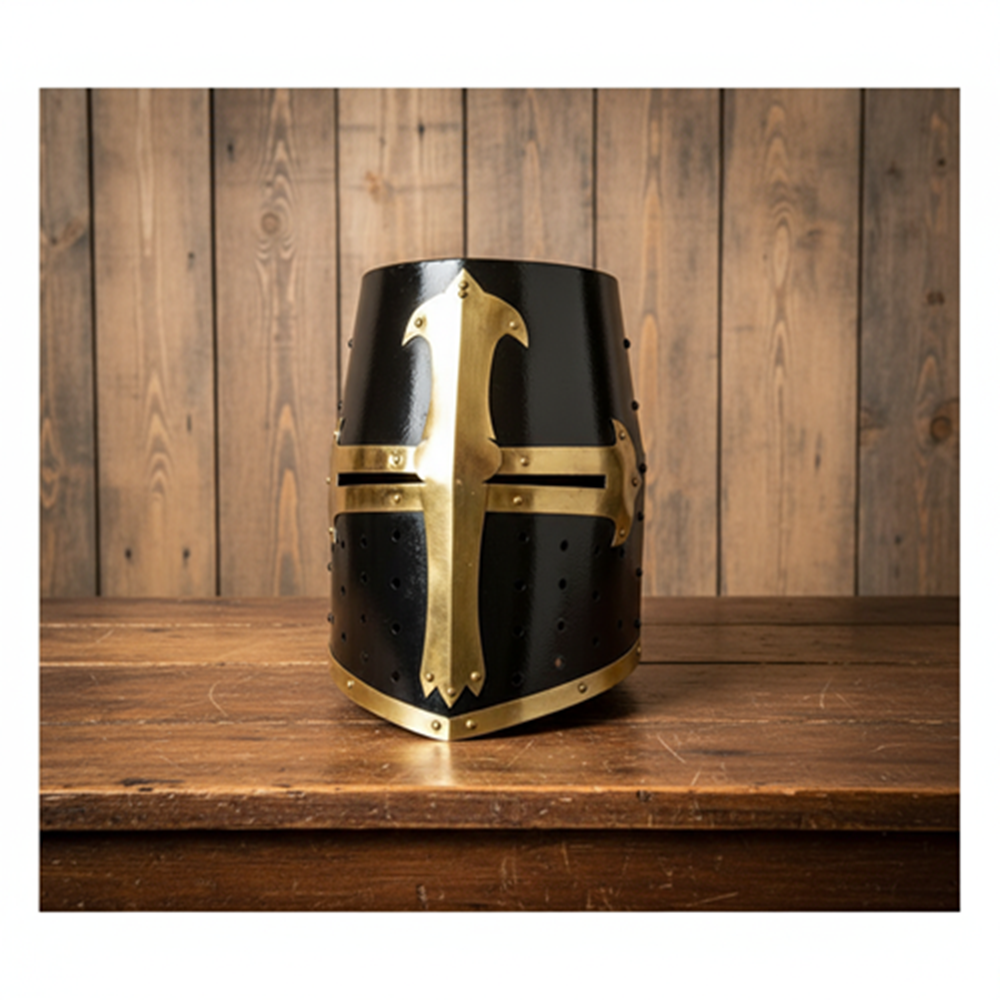Templar Crusader Helmet – Black Brass Medieval Knight Helm with  Stand
