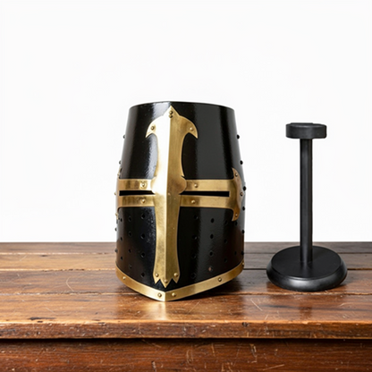 Templar Crusader Helmet – Black Brass Medieval Knight Helm with  Stand