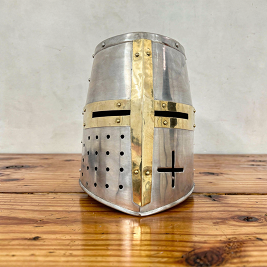 Medieval Templar Helmet With  Wooden Stand
