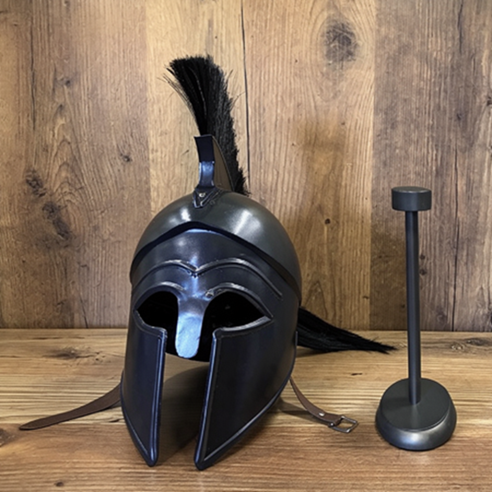 Greek Corinthian Helmet Replica | Medieval Armor with Wooden Stand