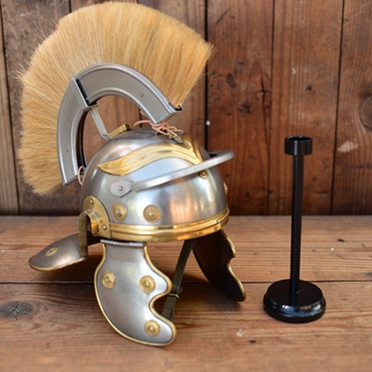 Roman Centurion Helmet with Brown Plume & Wooden Stand