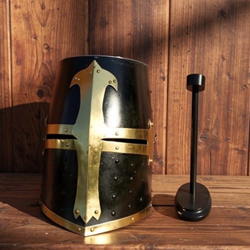 Templar Crusader Helmet – Black Brass Medieval Knight Helm with  Stand