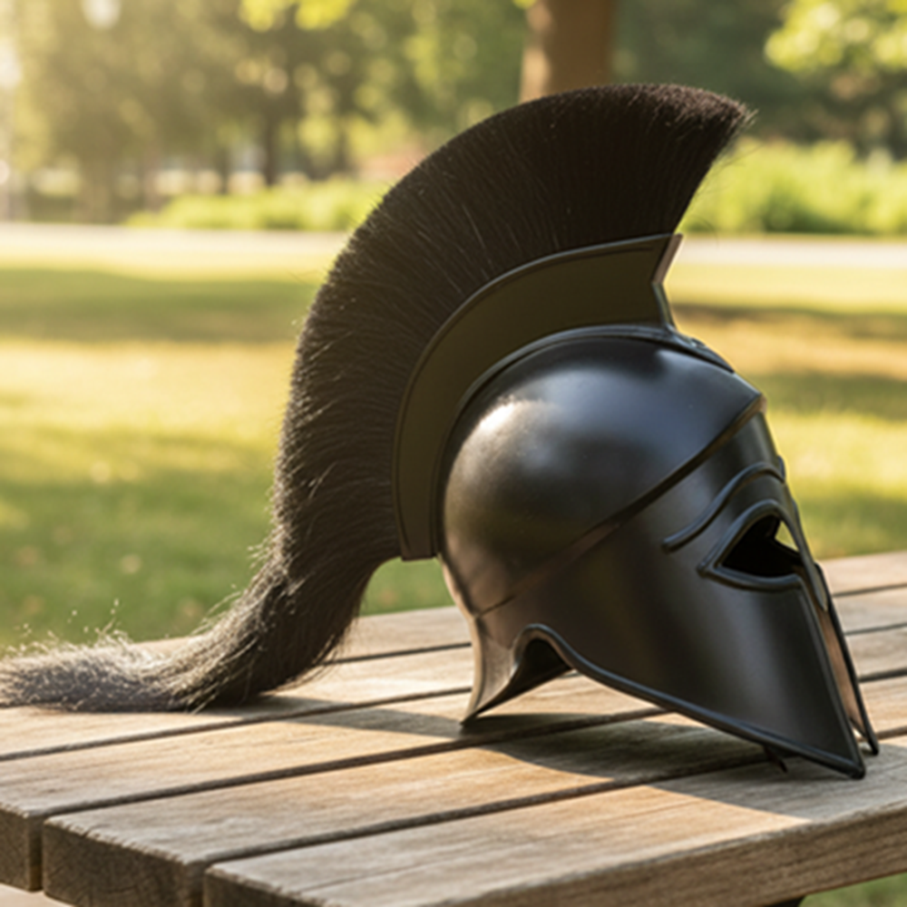 Greek Corinthian Helmet Replica | Medieval Armor with Wooden Stand