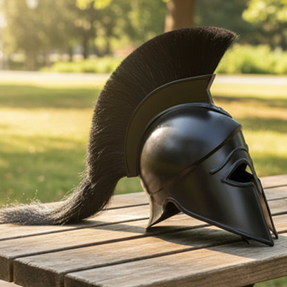 Greek Corinthian Helmet Replica | Medieval Armor with Wooden Stand