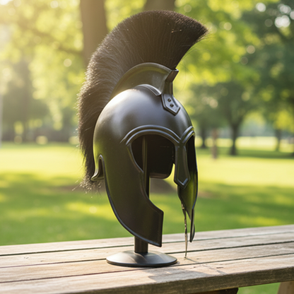 Medieval Achilles Troy Black Helmet – Trojan Warrior Greek Armor Helm with Free Wooden Stand