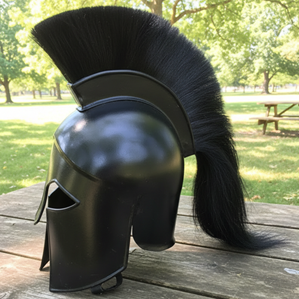 Medieval Achilles Troy Black Helmet – Trojan Warrior Greek Armor Helm with Free Wooden Stand